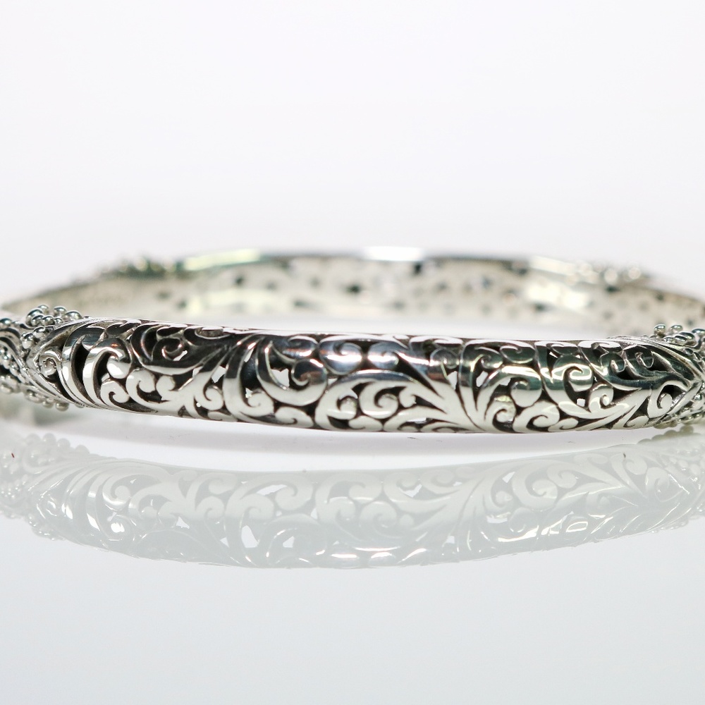 Artisan Silver Filigree Hinged Bangle Bracelet